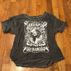 Knit Riot Women’s Vintage Janis Joplin Grey Graphic Tee Size Small